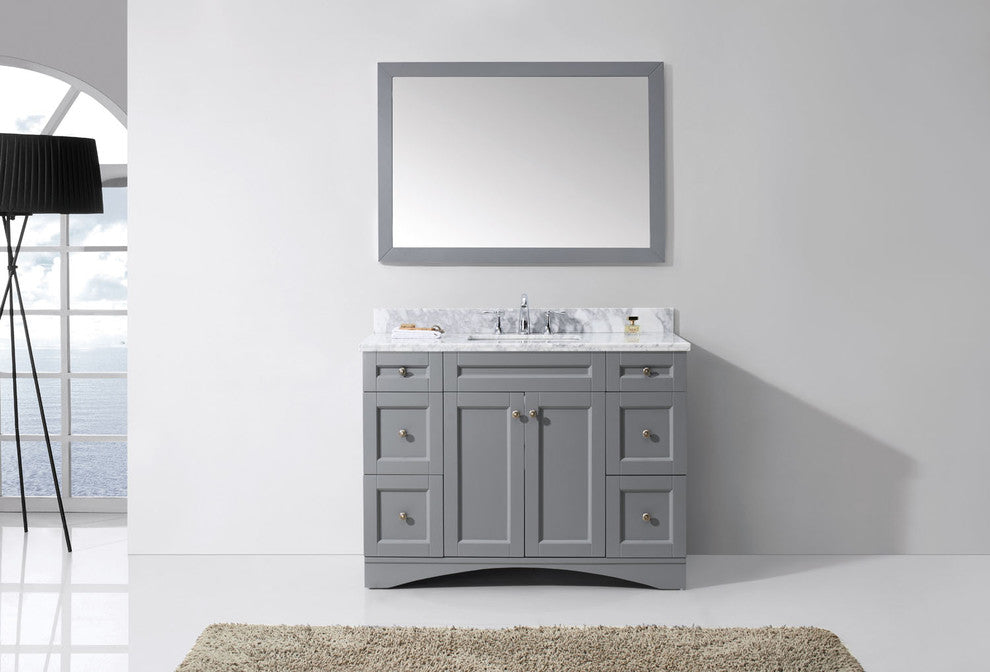 Virtu Elise 48" Single Bathroom Vanity, Gray With Marble Top, With Mirror