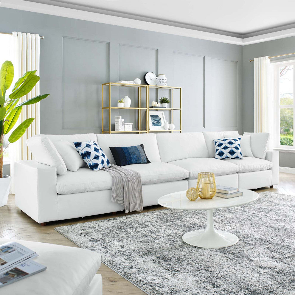 Sofa, Faux Vegan Leather, White, Modern, Living Lounge Hotel Lobby Hospitality