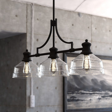 Beloit 3L Black Farmhouse Linear Chandelier Island Pendant Light Fixture