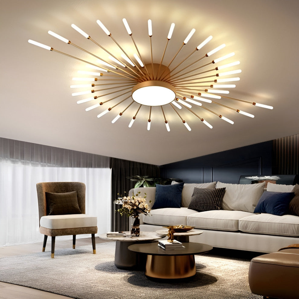 Yverdon-les-Bains | Creative Spiral LED Ceiling Light, Gold, 28 Heads