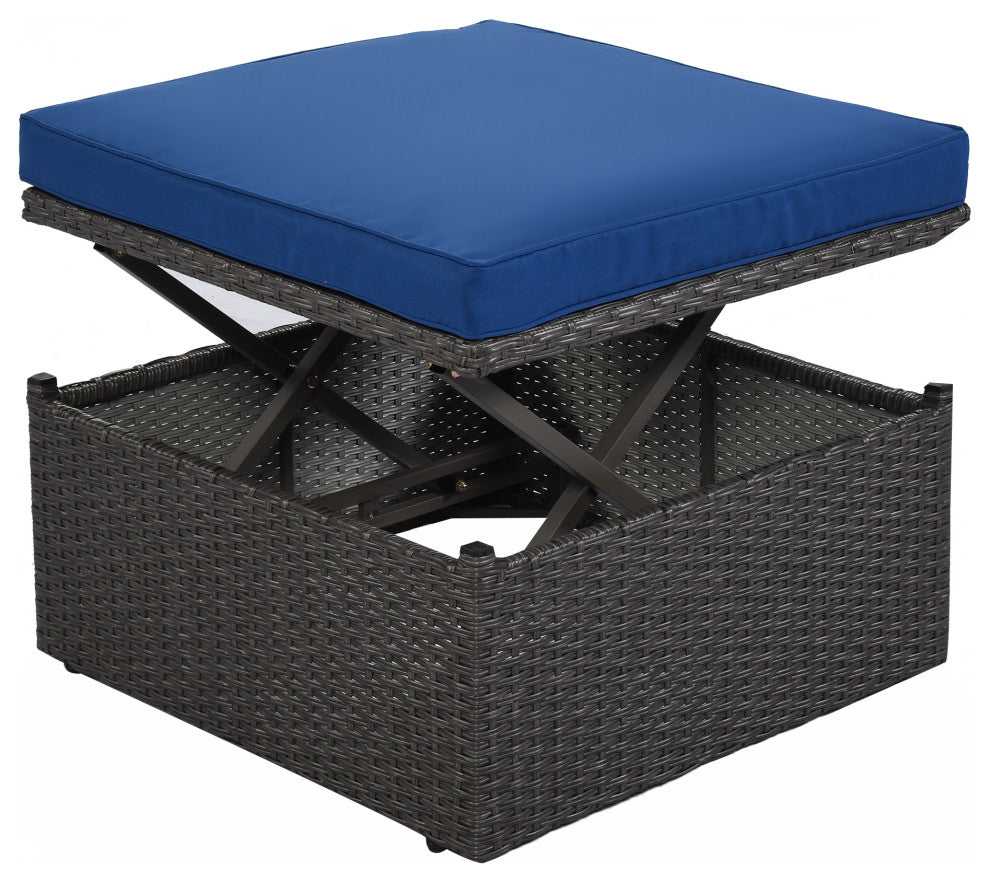 4-Piece Outdoor Wicker Sectional Patio Daybed with Canopy and Ottoman, Black Blu