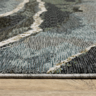 Easely Modern Abstract Waves Blue/ Green Area Rug, 2'3" x 7'6"