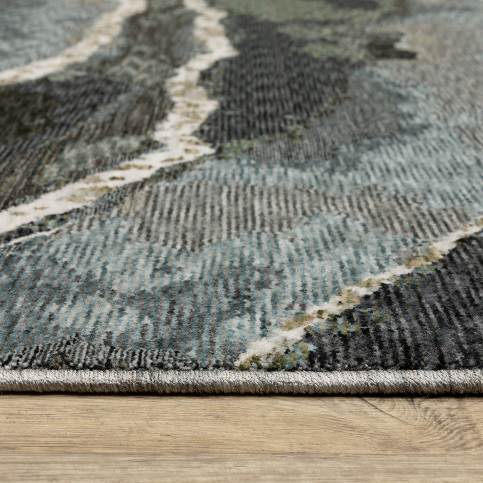 Easely Modern Abstract Waves Blue/ Green Area Rug, 2'3" x 7'6"