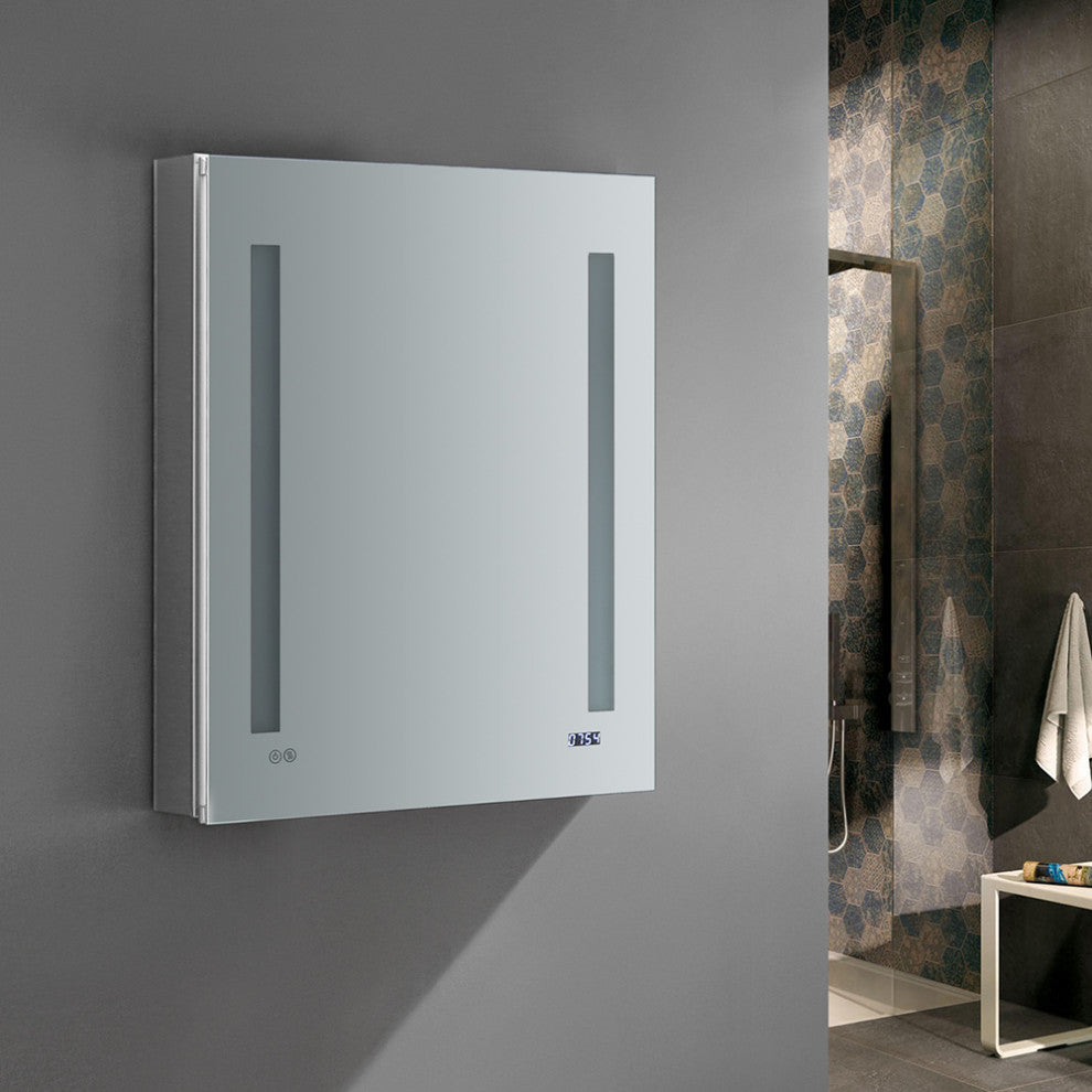 Tiempo Bathroom Medicine Cabinet With LED Lighting and Defogger, 24"x30"