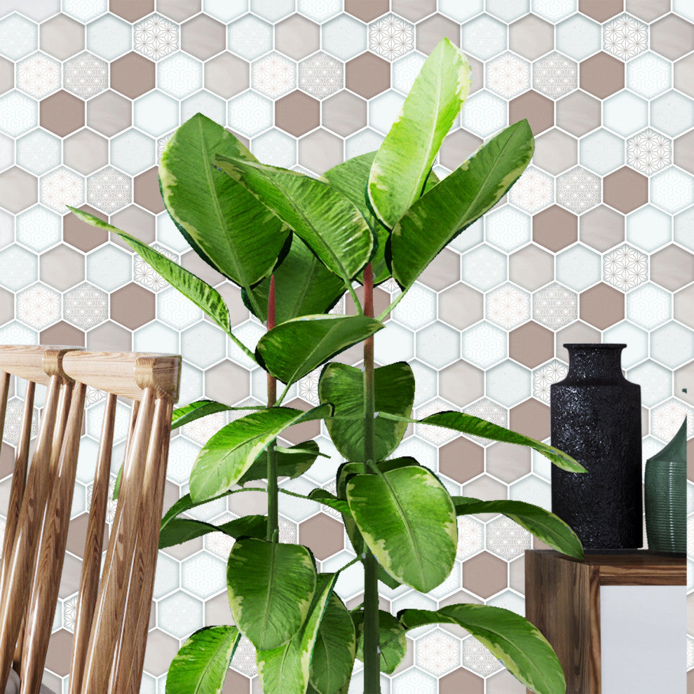 12"x6" Honey Hexa Brown Glossy 3D Tile Stickers, Set of 12