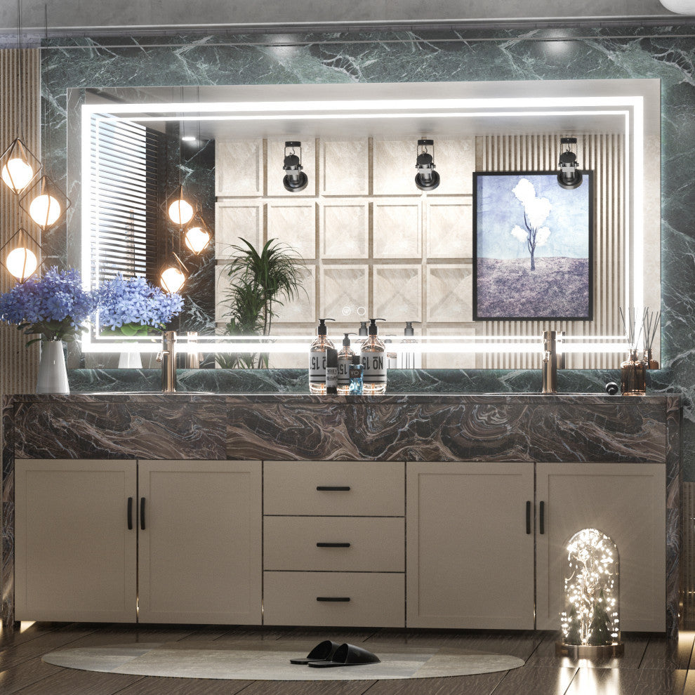 LED Bathroom Mirror, Anti-Fog Memory Dimmable IP54 Waterproof, 60"x28"