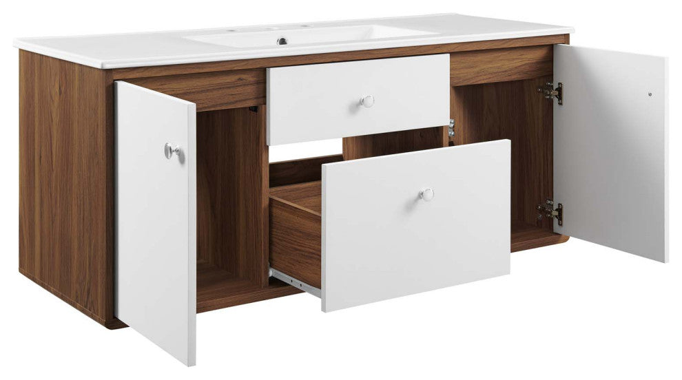 Transmit 48" Wall-Mount Bathroom Vanity, Walnut White