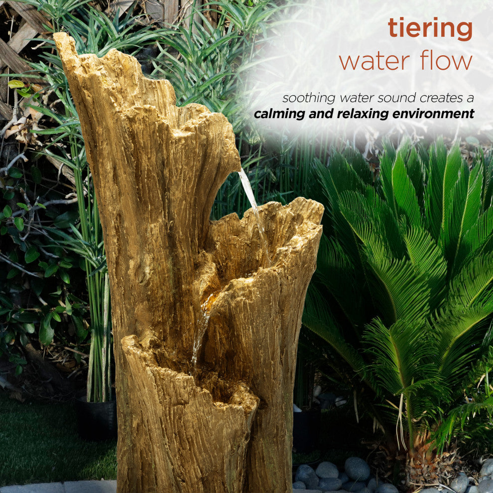 Alpine 3 Log Tiered Fountain w/ LED Lights, 39"