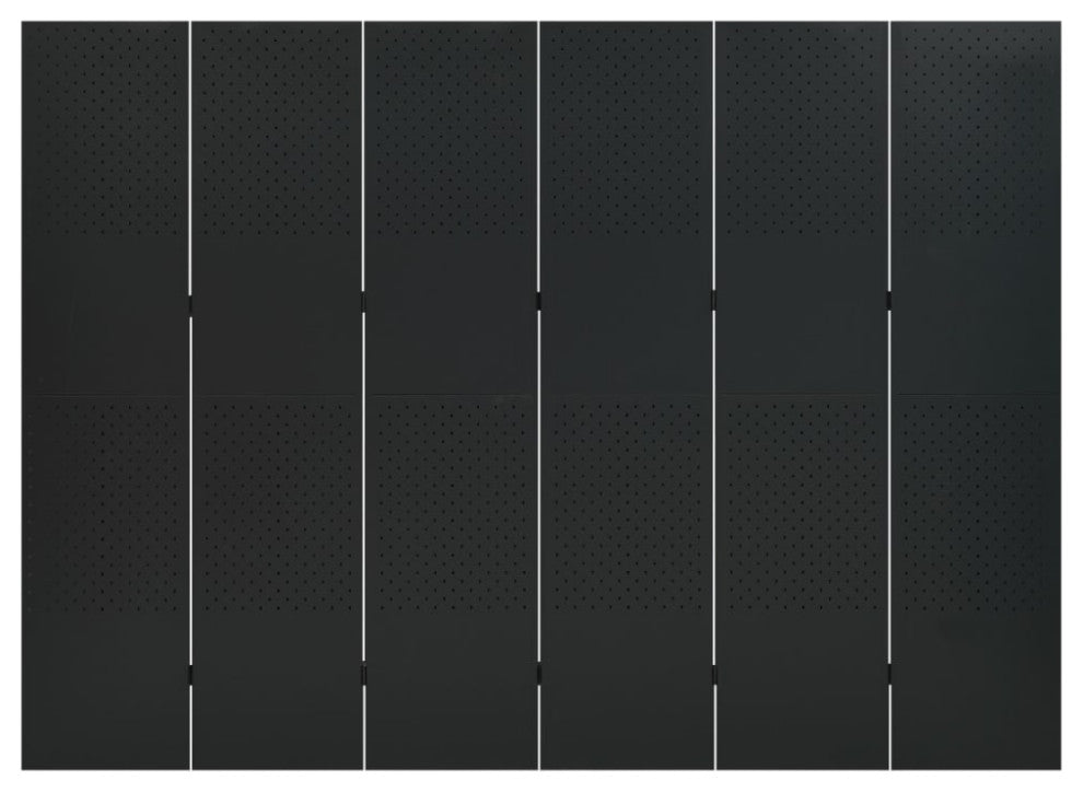 vidaXL Room Divider 6 Panel Freestanding Folding Privacy Screen Black Steel
