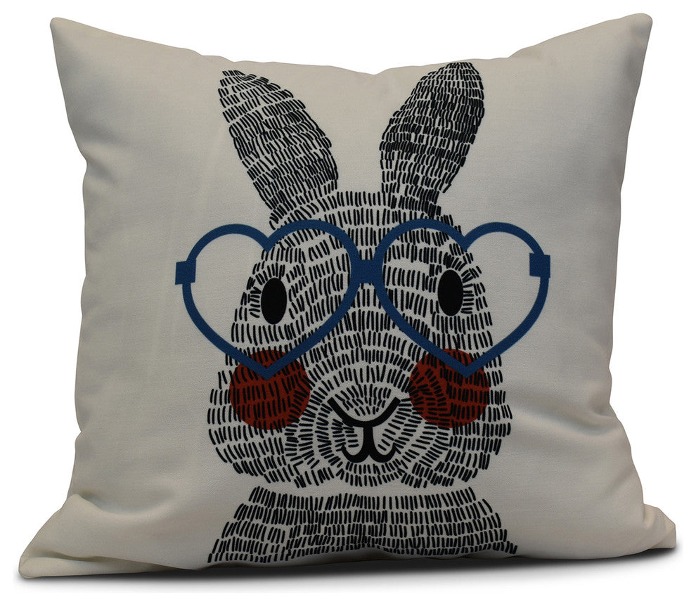 What's Up Bunny?, Holiday Animal Print Pillow, Blue, 20"x20"