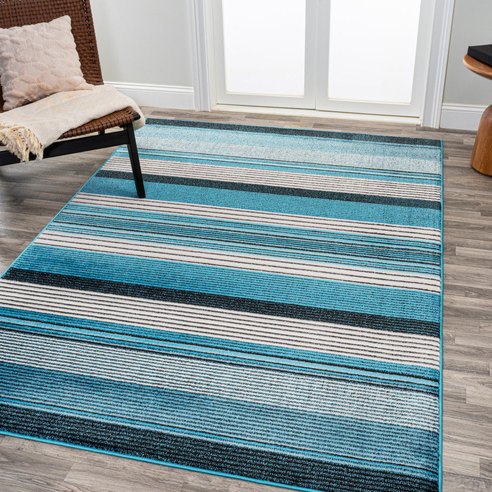 Duxbury Gradient Ticking Striped Blue/Navy 8'x10' Area Rug