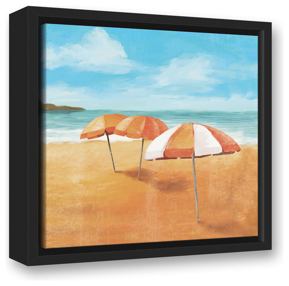 Striped Beach Umbrellas 12x12 Black Floating Framed Canvas