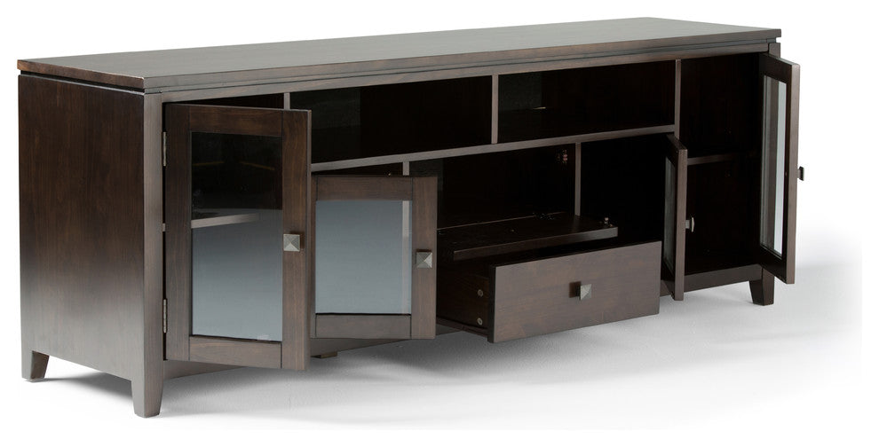Solid Wood 72 Inch Wide Tv Media Stand And In Mahogany Brown For Tvs Up To 80"