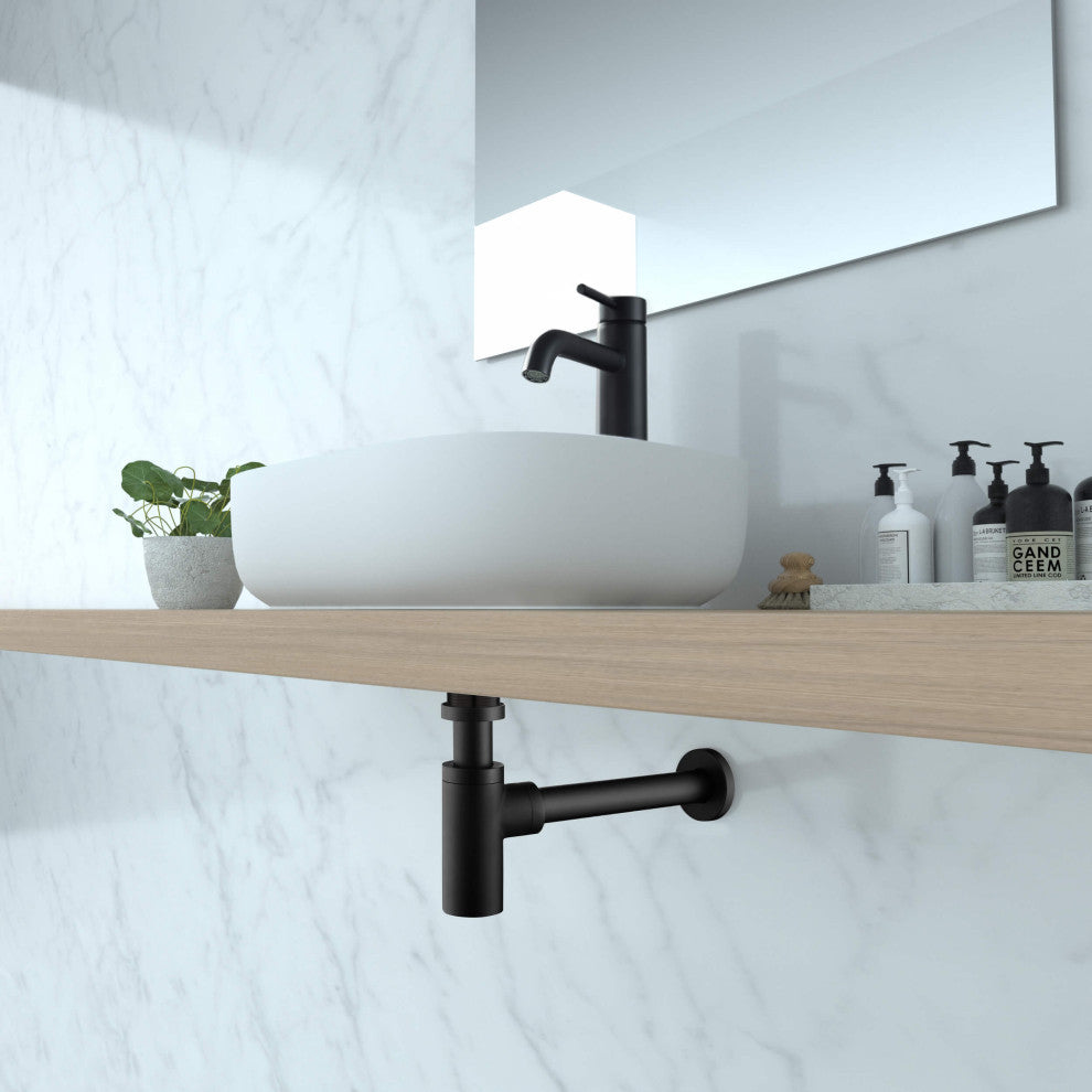 Kibi Bathroom Sink Decorative Round Bottle Trap, Matte Black