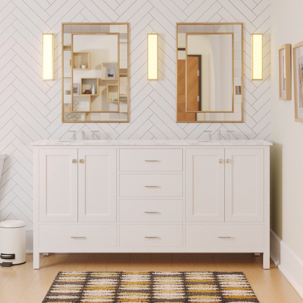 Horizon 72" Double Bathroom Vanity, White, Engineered Carrara