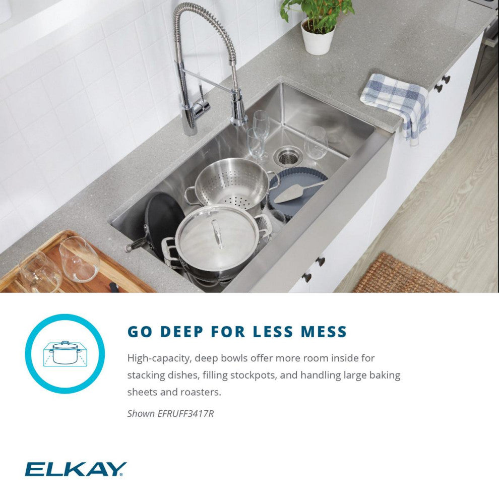 EFRUFFA3417DBG Elkay Crosstown 16 Gauge Stainless Steel Tall Farmhouse Sink Kit