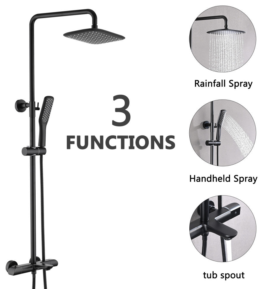 4 spray modes thermostatic wall-mounted shower faucet and bathtub faucet, Matte Black