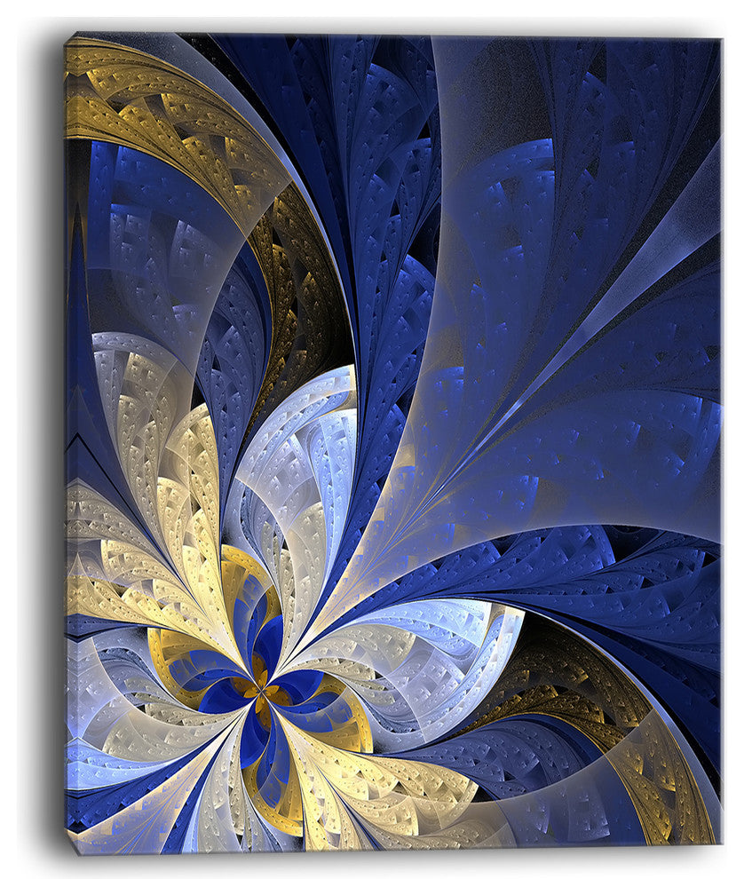 "Blue And Yellow Large Fractal Pattern" Modern Wall Art, 30"x40"