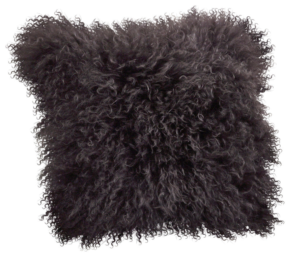 Mongolian Lamb Fur Poly Filled Throw Pillow, Gray, 20"x20"