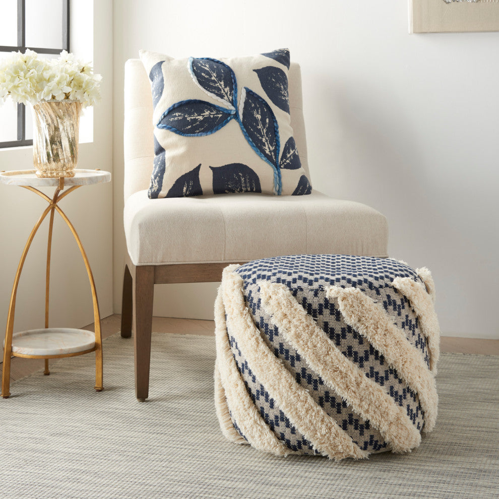 Mina Victory SH032 Pouf, Navy, 18" X 18" X 14"