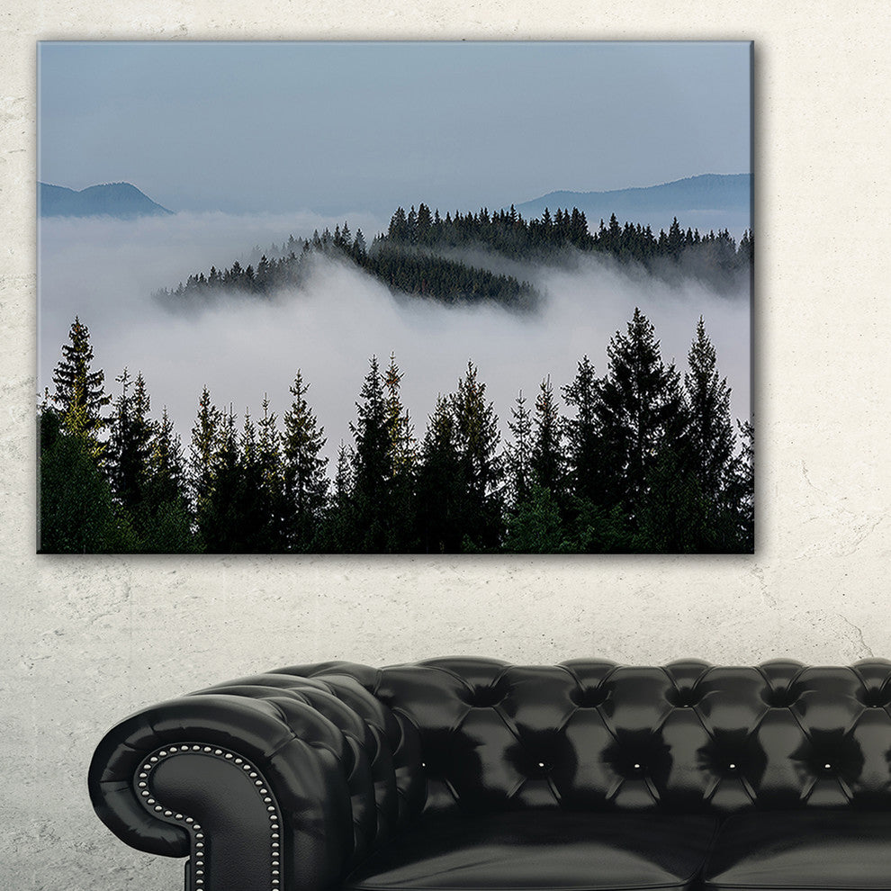 "Dark Trees and Fog Over Mountains" Canvas Print, 1 Panel