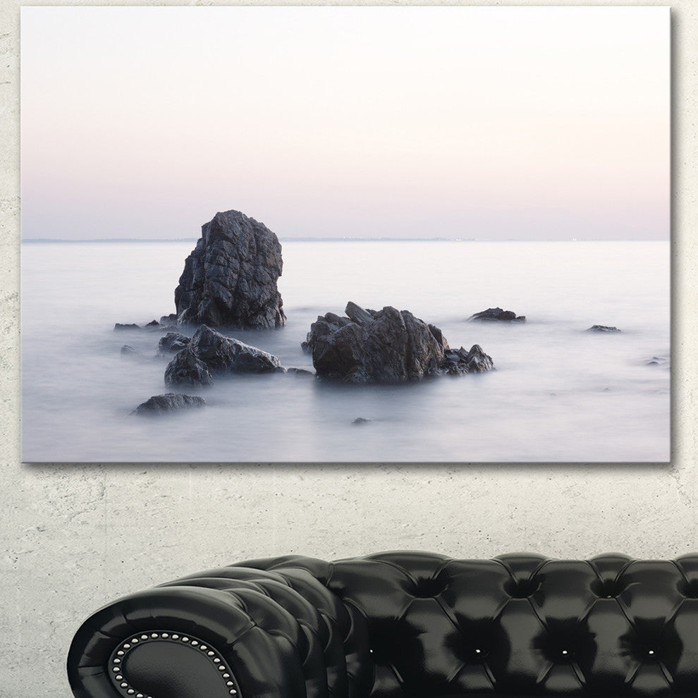 Rocks in the Sea Black and White, Seashore Canvas Art Print, 40"x30"