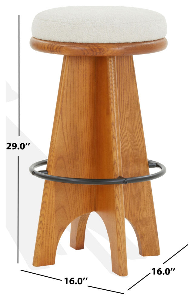 Safavieh Couture Bellarita Round Swivel Barstool, Ivory/Walnut