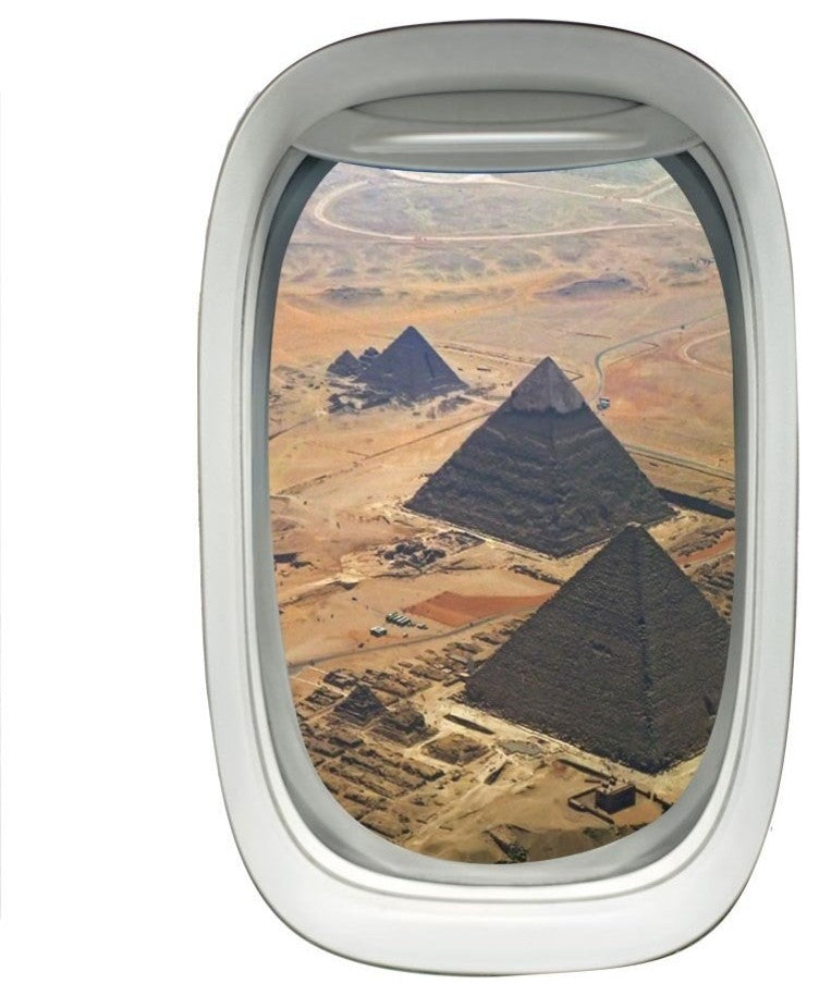 VWAQ Airplane Window View Wall Decal Pyramids Sky View Peel and Stick Aviation