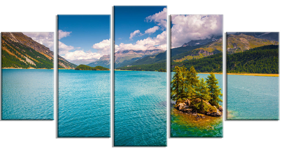 Silsersee Lake in the Swiss Alps, Landscape Canvas Print, 60"x32", 5 Panels