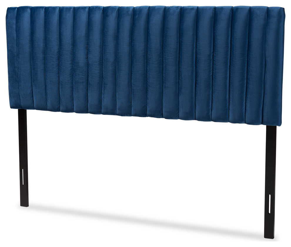 Jareth Modern Navy Blue Velvet Upholstered Queen Size Headboard