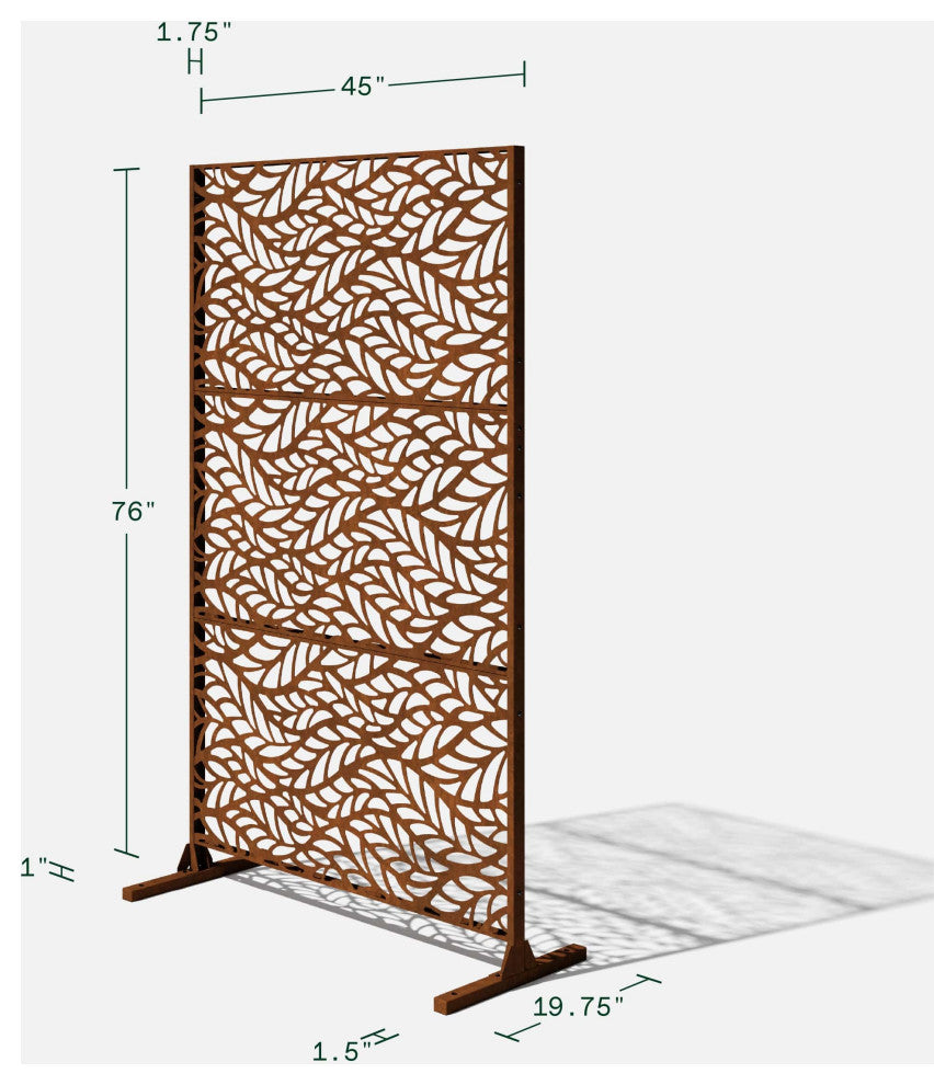 Alta Corten Steel Decorative Screen With Stand, Flowleaf