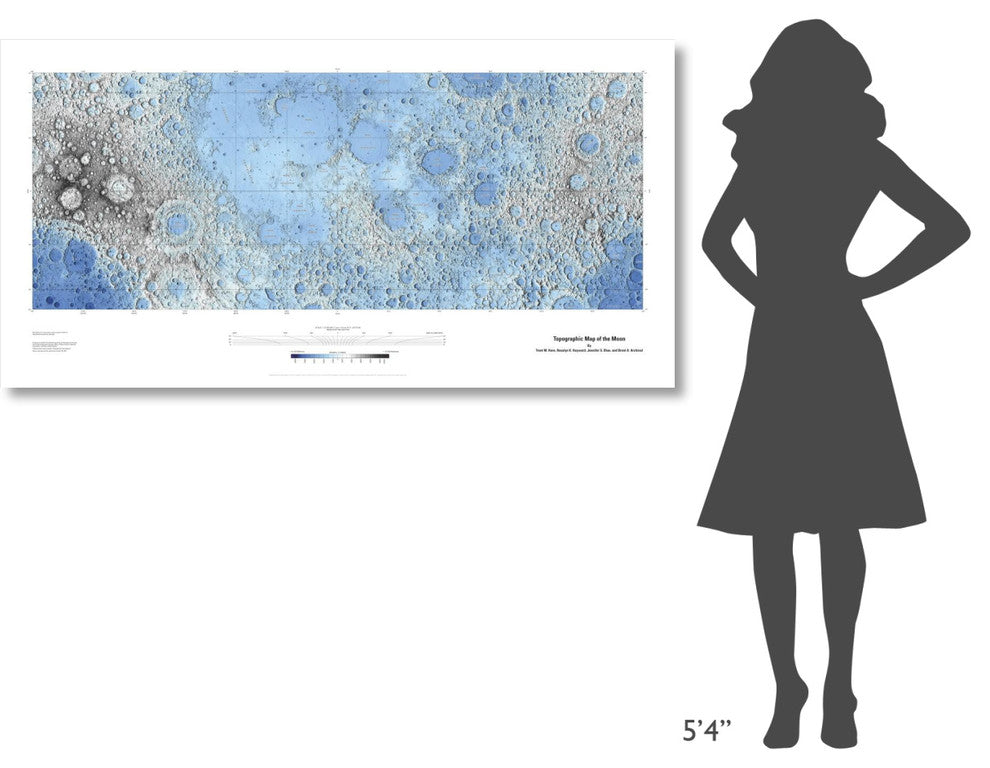 "Decorative Topographic Map of the Moon, Projection" Paper Art, 62"x32"