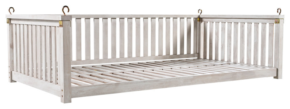 GDF Studio Acacia Wood Twin Size Garden Porch Swing Bed, White