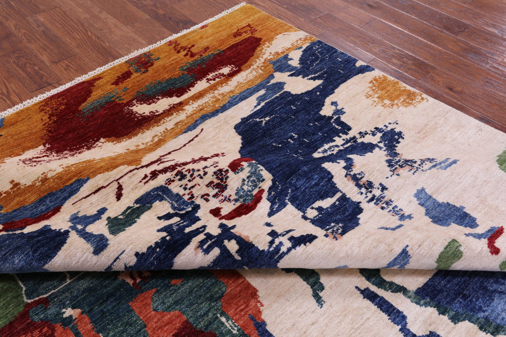 8' 1" X 10' 2" Modern Abstract Handmade Wool Rug Q11309