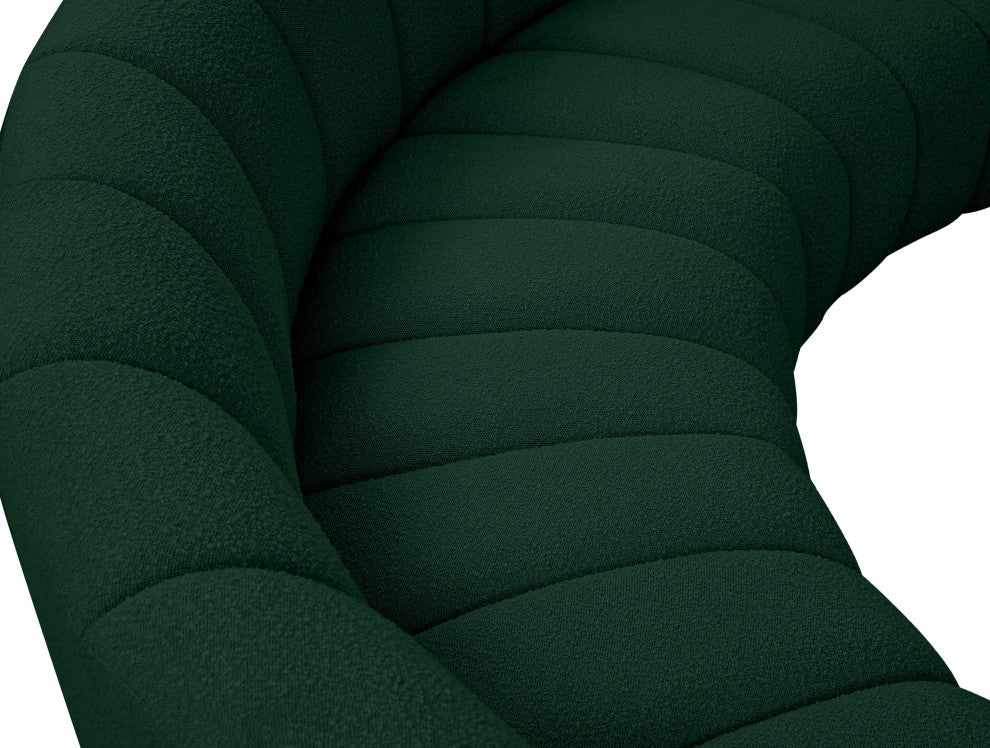 Infinity Black Boucle Fabric Upholstered Arc Shaped Modular Sectional, Green, 11-Piece, Arc-Shaped