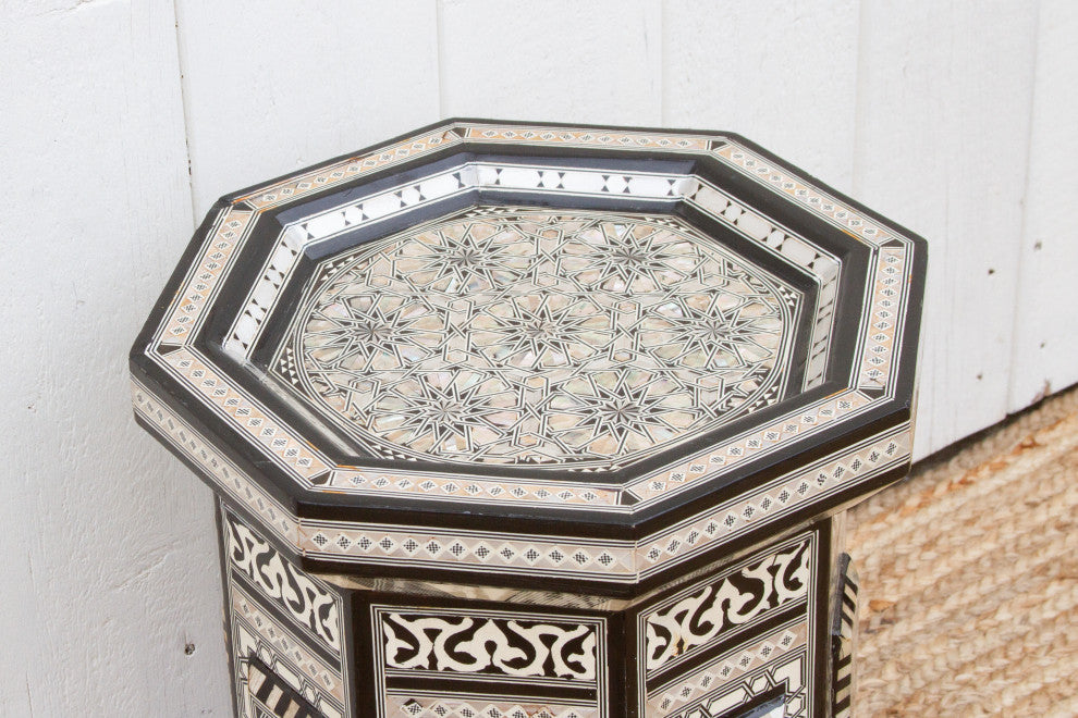 Vintage Black & White Marquetry Side Table