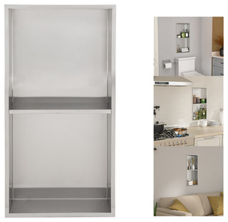 Stainless Steel Shower Niche Recessed Double Layer No Tile Needed , Brushed