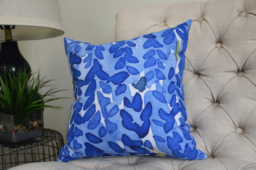 Flower Bell Decorative Floral Throw Pillow, Blue, 16"