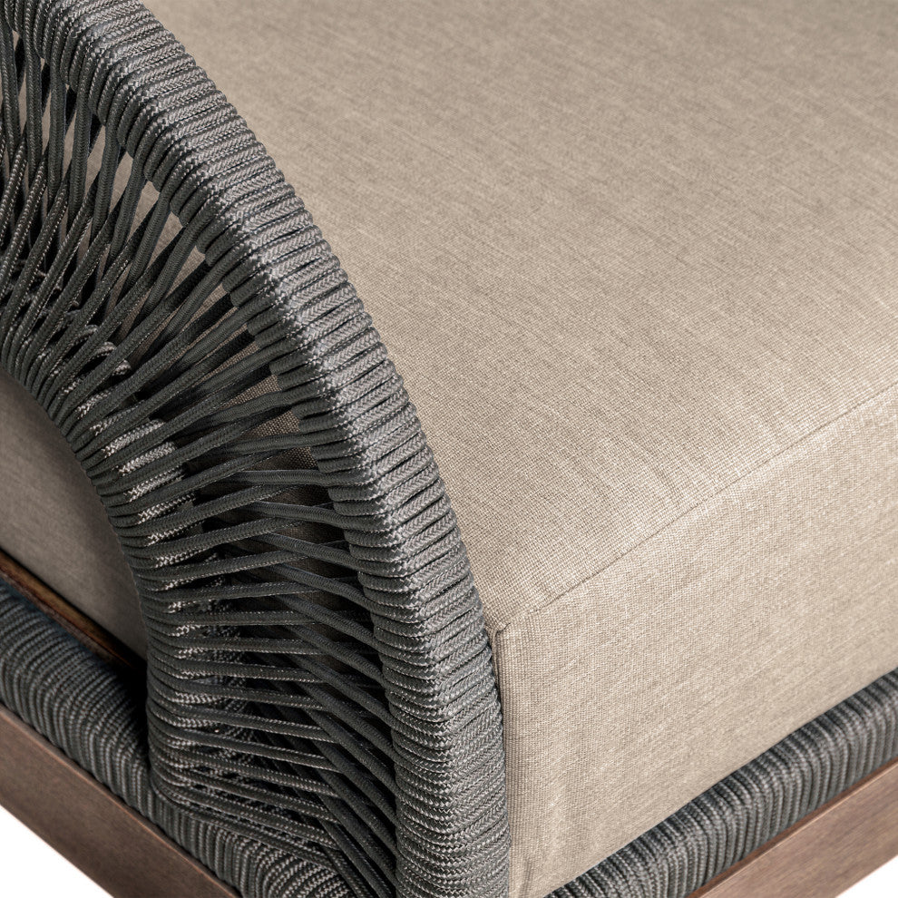 Orbit Outdoor Patio Chair Eucalyptus Wood With Gray Rope/Taupe Olefin Cushions