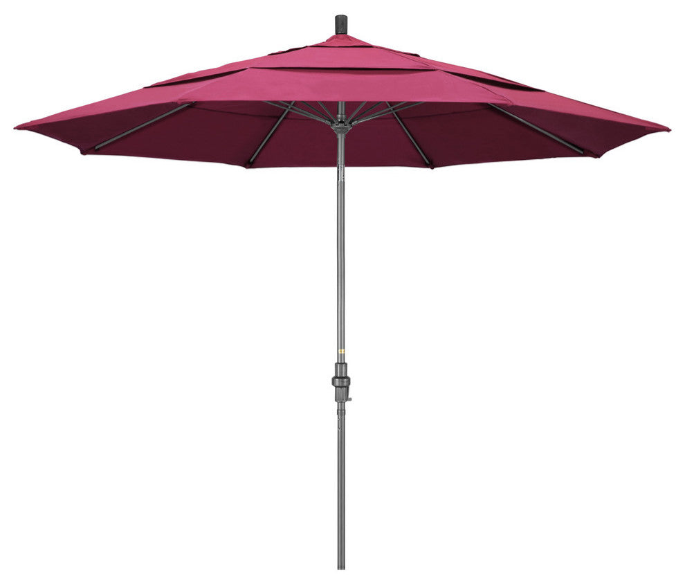 11' Grey Collar Tilt Crank Aluminum Umbrella, Sunbrella, Hot Pink