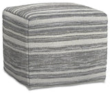 Carina Square Woven Pouf, Black Melange, White