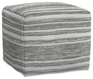 Carina Square Woven Pouf, Black Melange, White