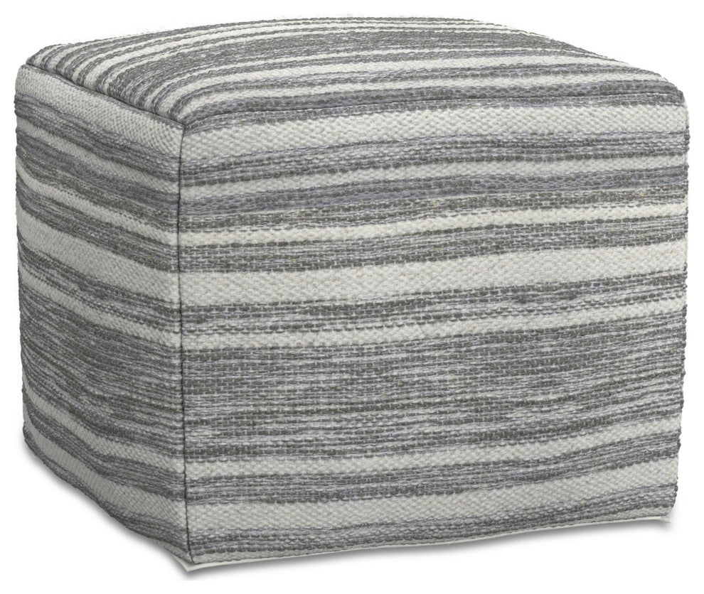 Carina Square Woven Pouf, Black Melange, White