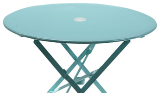 30" Round Folding Metal Bistro Table With Umbrella Hole, Teal