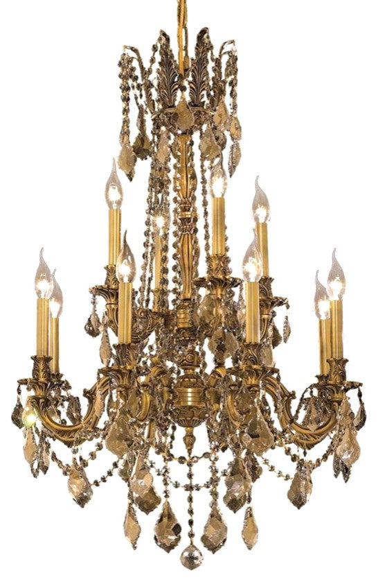 Elegant Rosalia Dining Room Light, French Gold Finish With Royal Cut Crystal