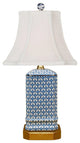Blue and White Geometric Square Porcelain Vase Table Lamp 15.5"