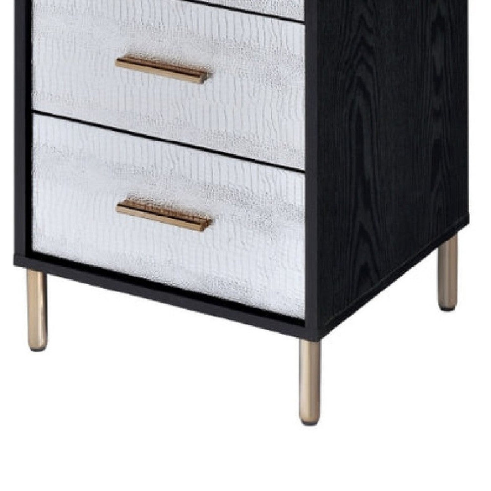 Benzara BM274615 5 Drawer Jewelry Storage Chest & Gold Legs, Black and Silver