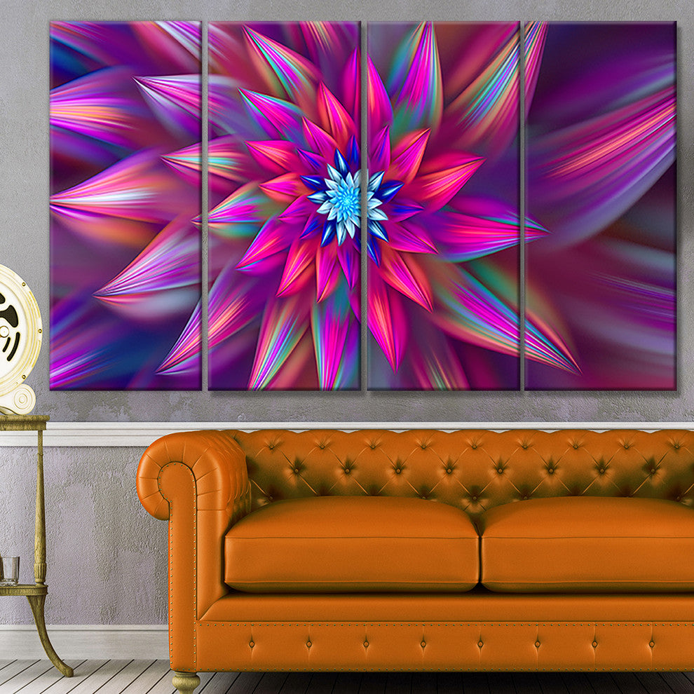 Huge Purple Pink Fractal Flower, Floral Canvas Art Print, 48"x28", 4 Panels