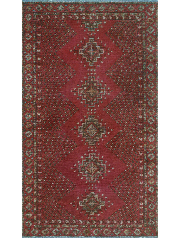 Vintage Distressed Wazhmah Red/Brown Runner, 3'5 x 6'3