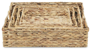 4-Piece Water Hyacinth Square Tray With Metal Frame